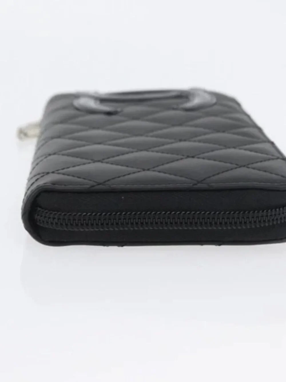 CHANEL Matelasse Cambon Line Long Wallet Leather Black Silver CC Auth 172434SAV